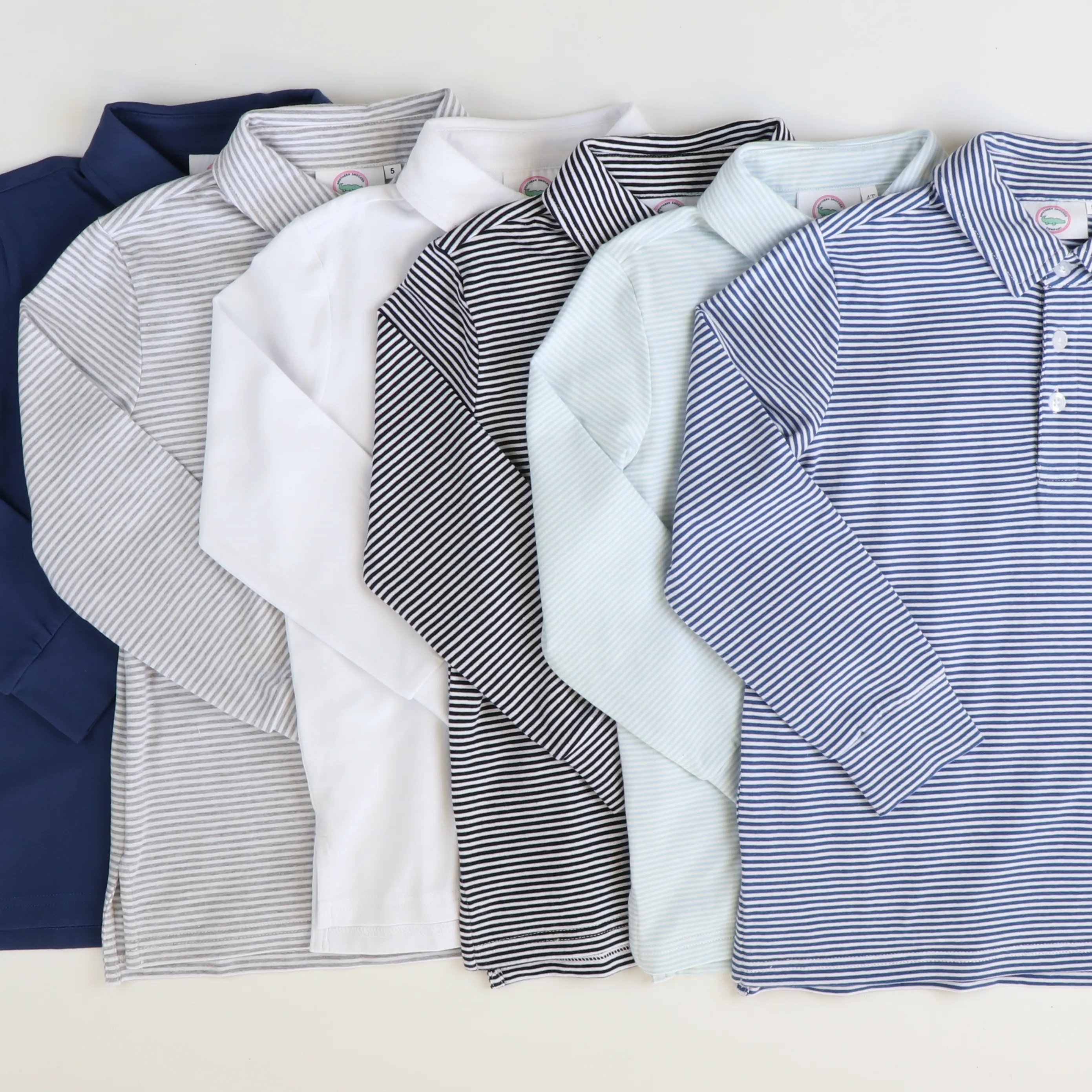 Boys Signature L/S Knit Polo - Gray & White Thin Stripe