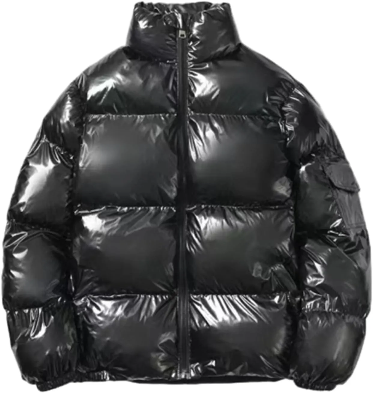 Cambkatl Men's Glossy Padded Winter Coat Metallic Full Zip Down Quilted Puffer Jacket Warm Plus Size Shiny Puffy Outerwear