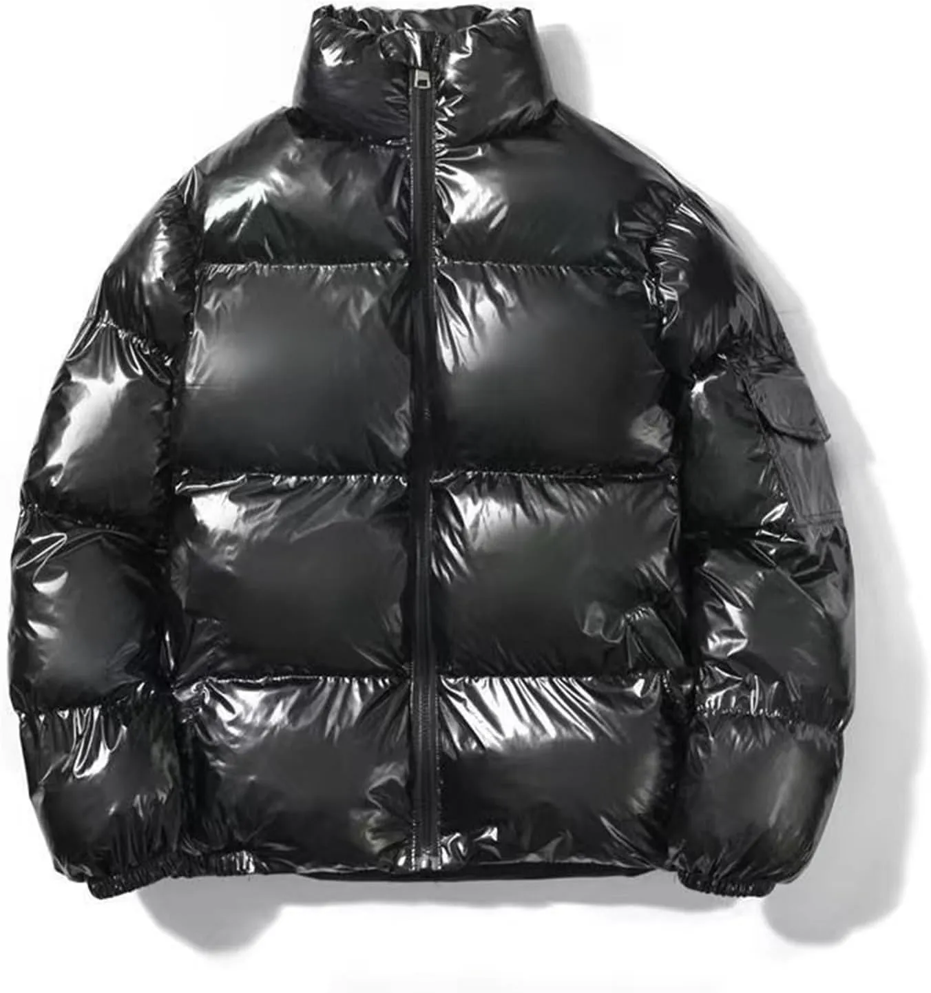 Cambkatl Men's Glossy Padded Winter Coat Metallic Full Zip Down Quilted Puffer Jacket Warm Plus Size Shiny Puffy Outerwear