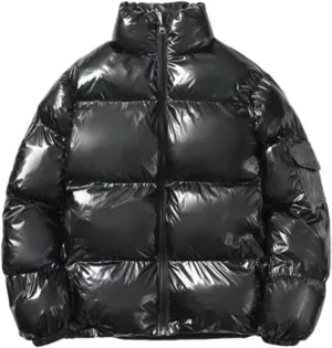 Cambkatl Men's Glossy Padded Winter Coat Metallic Full Zip Down Quilted Puffer Jacket Warm Plus Size Shiny Puffy Outerwear