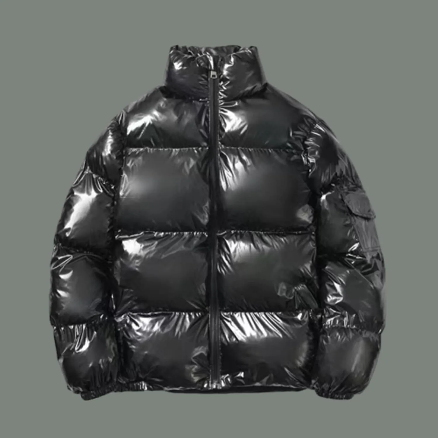 Cambkatl Men's Glossy Padded Winter Coat Metallic Full Zip Down Quilted Puffer Jacket Warm Plus Size Shiny Puffy Outerwear