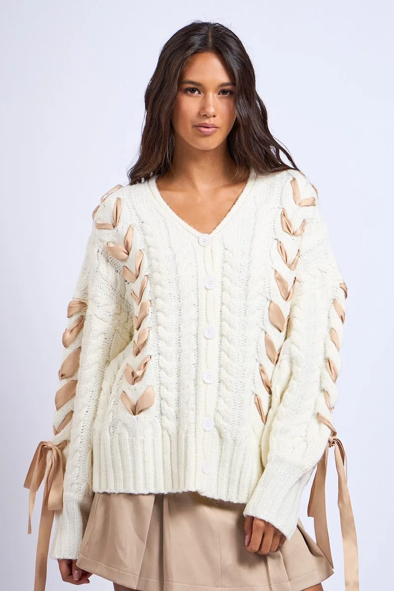 Cozy Up Ribbon Cardi in Ivory