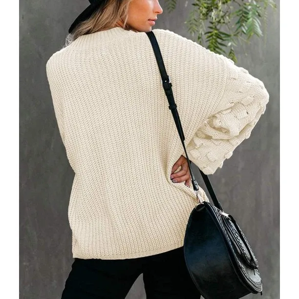 Fantaslook Womens Sweaters Oversized Crewneck Puff Sleeves Chunky Knit Pullover Sweater