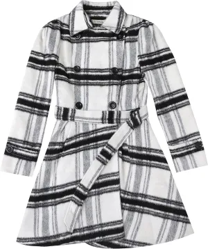 ForeMode Women Swing Double Breasted Wool Pea Coat with Belt Buckle Spring Mid-Long Long Sleeve Lapel Dresses Outwear