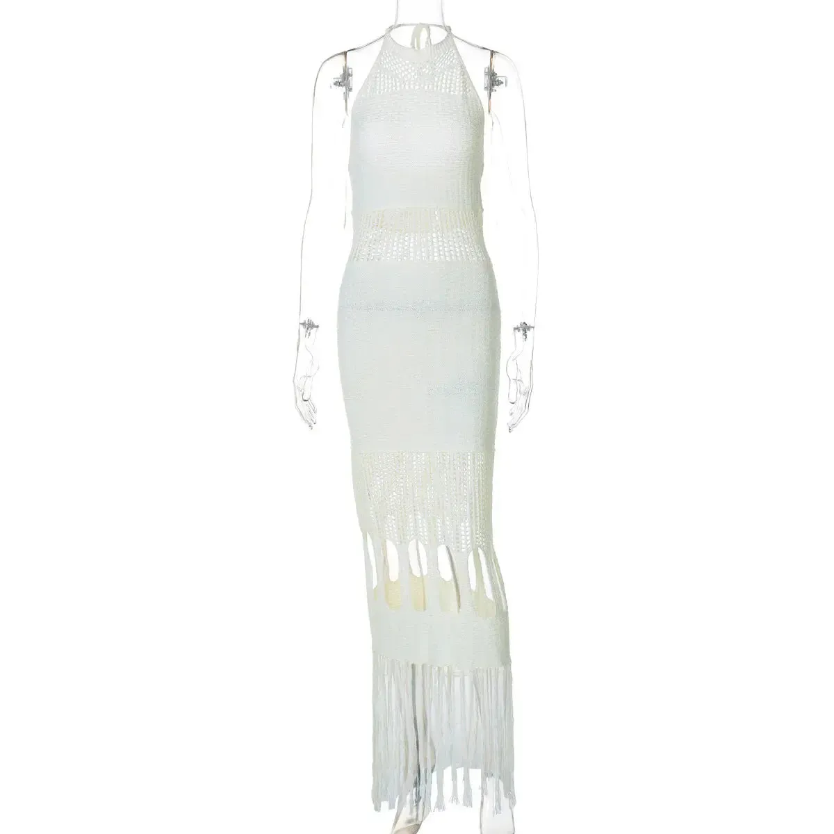 Knitted Tassel Lace Hollow Dress
