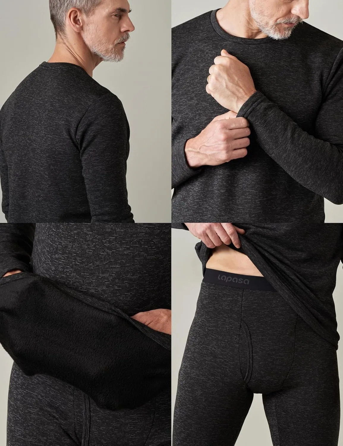 LAPASA Men's Thermal Underwear Set Soft Fleece Lined Long Johns Light/Mid/Heavy Weight Base Layer Top & Bottom M11/M24/M57