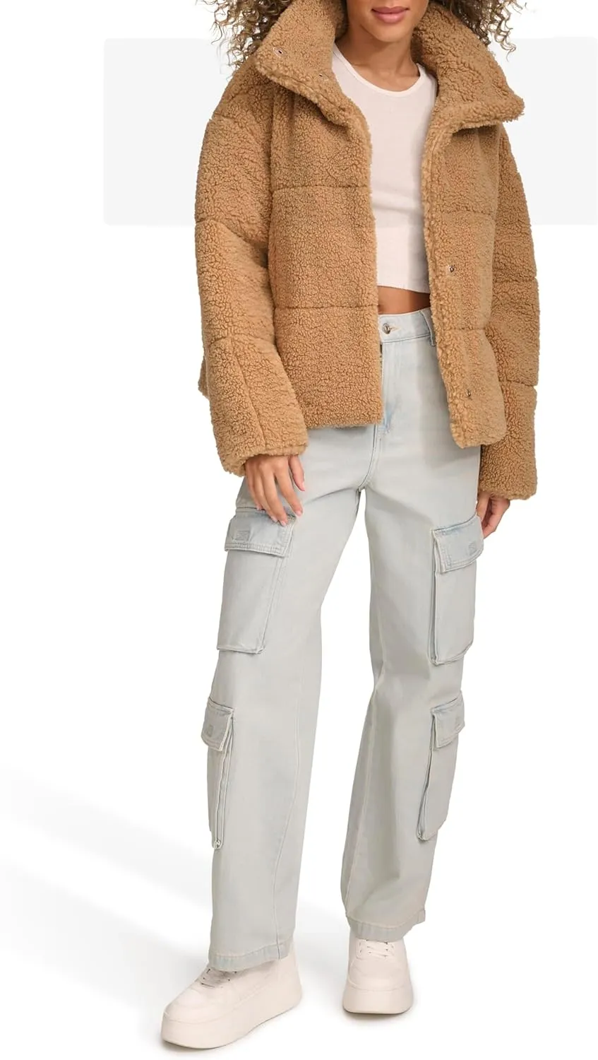 Levi's Women's Long Length Patchwork Quilted Teddy Coat