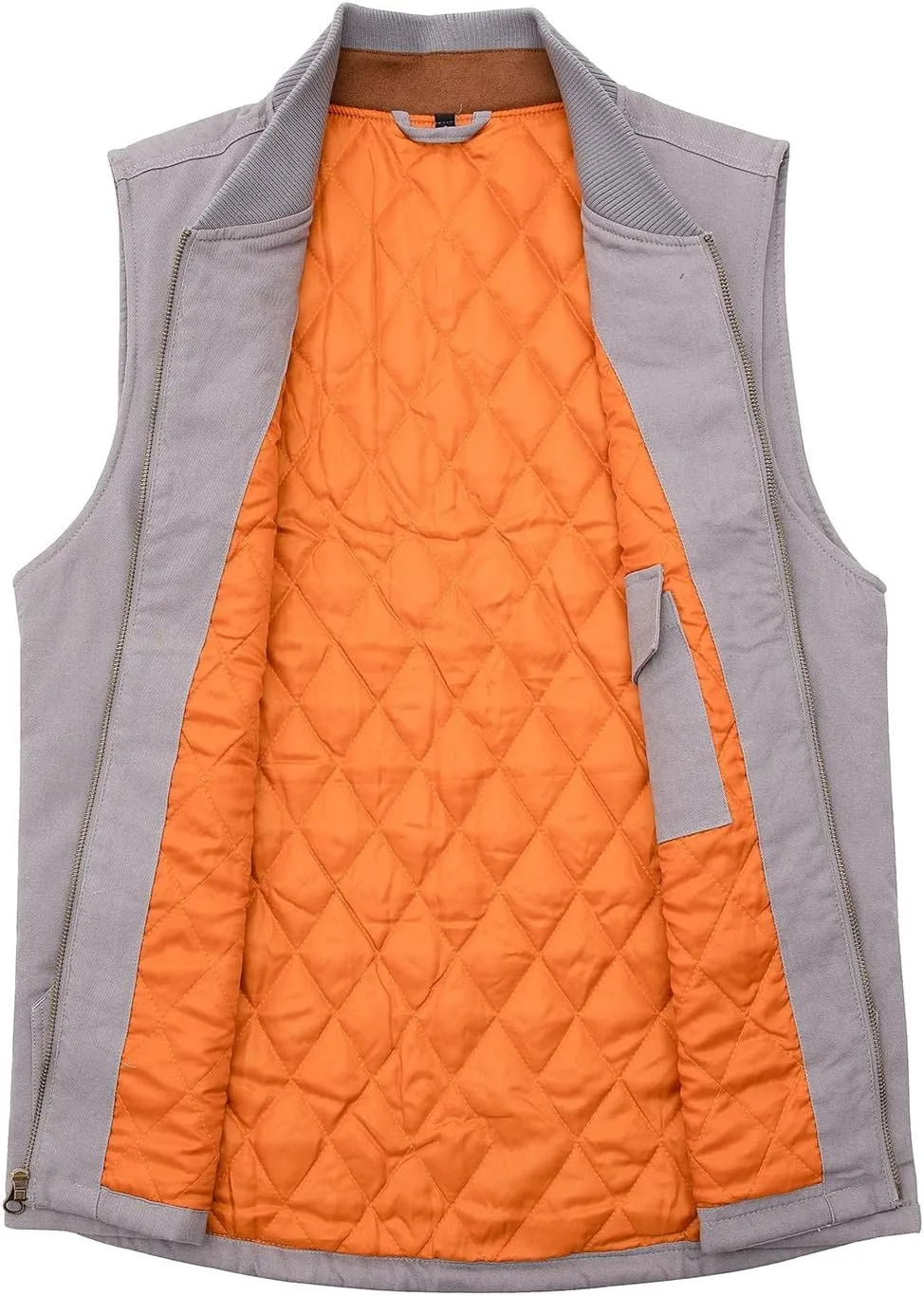 Lisskolo Men's Quilted Lined Vest Washed Canvas Winter Warm Outdoor Hunting Work Utility Travel Vest Jacket