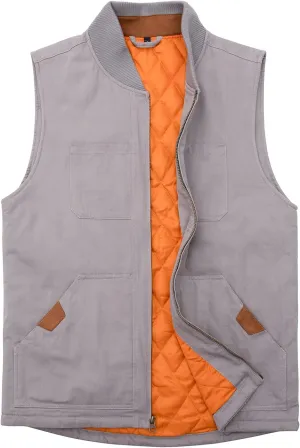 Lisskolo Men's Quilted Lined Vest Washed Canvas Winter Warm Outdoor Hunting Work Utility Travel Vest Jacket