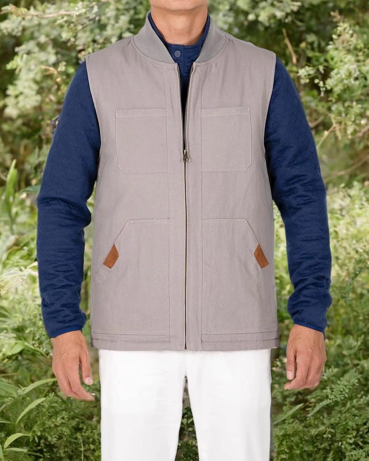 Lisskolo Men's Quilted Lined Vest Washed Canvas Winter Warm Outdoor Hunting Work Utility Travel Vest Jacket