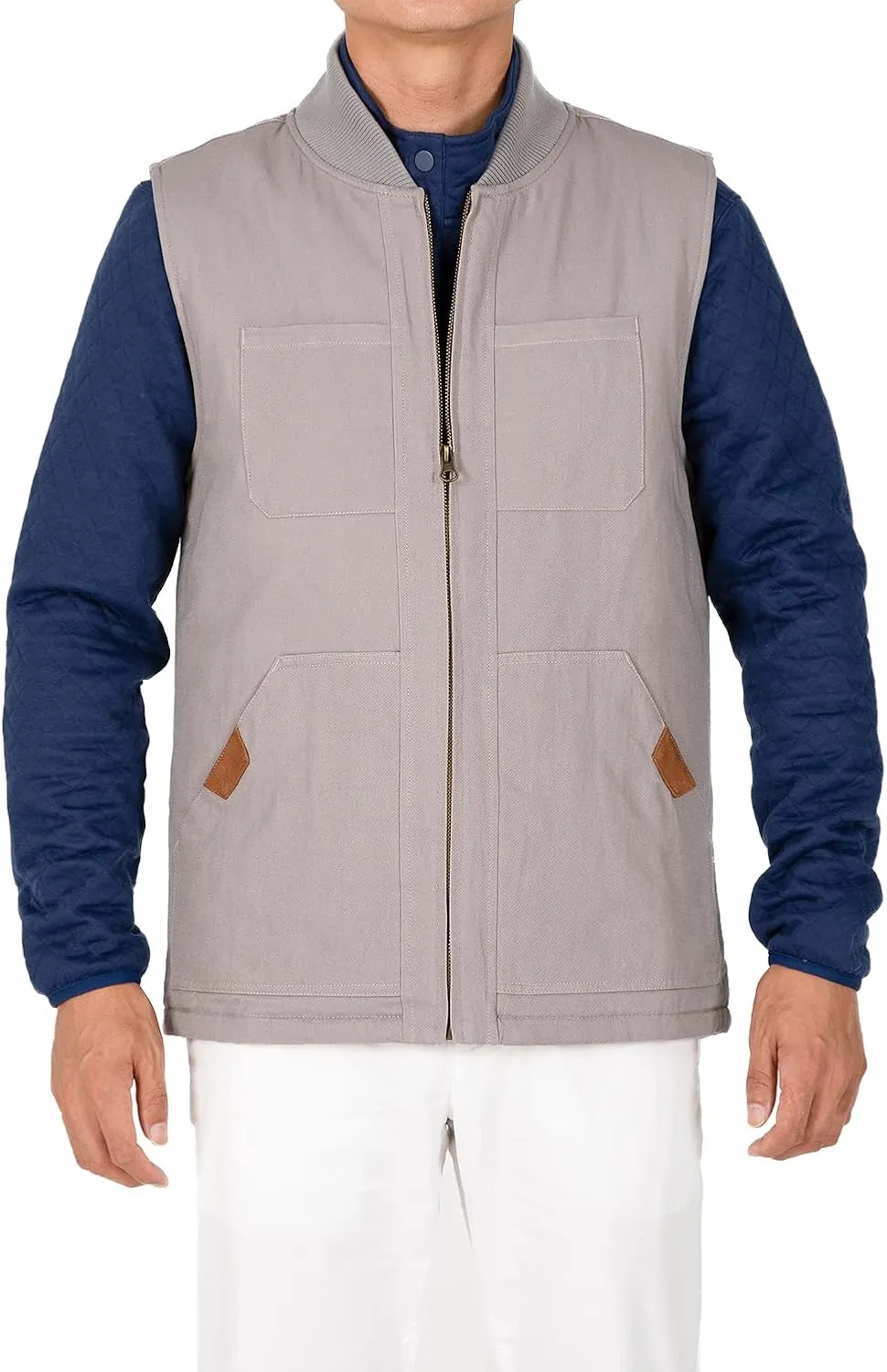 Lisskolo Men's Quilted Lined Vest Washed Canvas Winter Warm Outdoor Hunting Work Utility Travel Vest Jacket