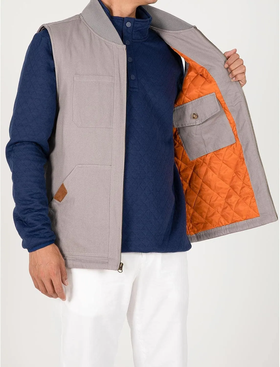 Lisskolo Men's Quilted Lined Vest Washed Canvas Winter Warm Outdoor Hunting Work Utility Travel Vest Jacket