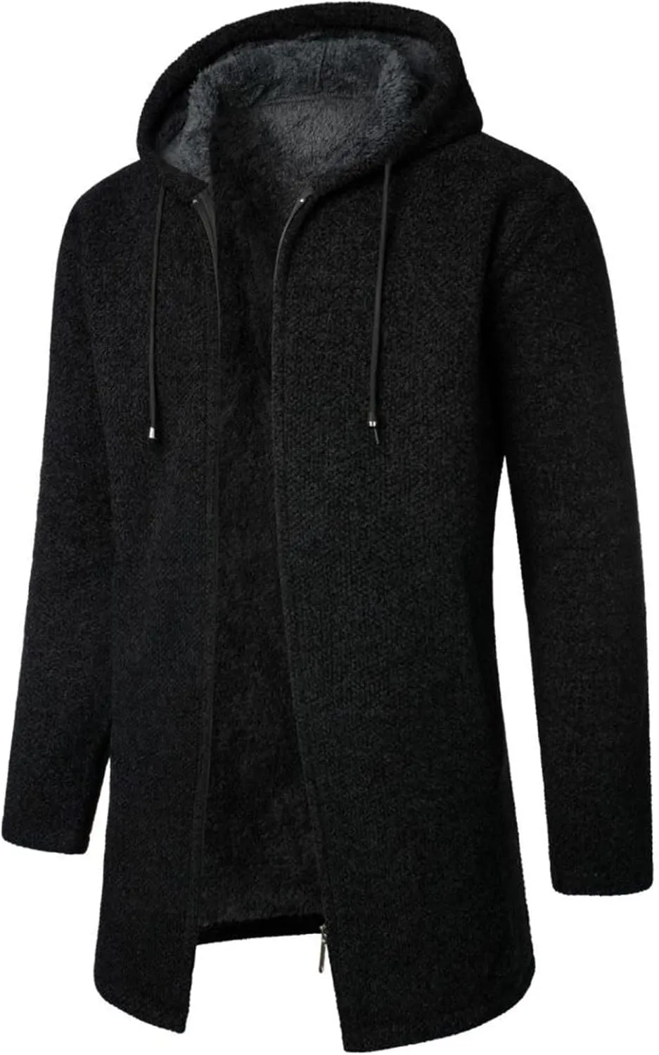 Men's Wool Blend Jacket Winter Warm Sherpa Lined Thicked Overcoats Casual Slim Medium Long Plush Fleece Hooded Coats