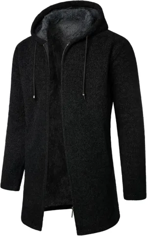 Men's Wool Blend Jacket Winter Warm Sherpa Lined Thicked Overcoats Casual Slim Medium Long Plush Fleece Hooded Coats
