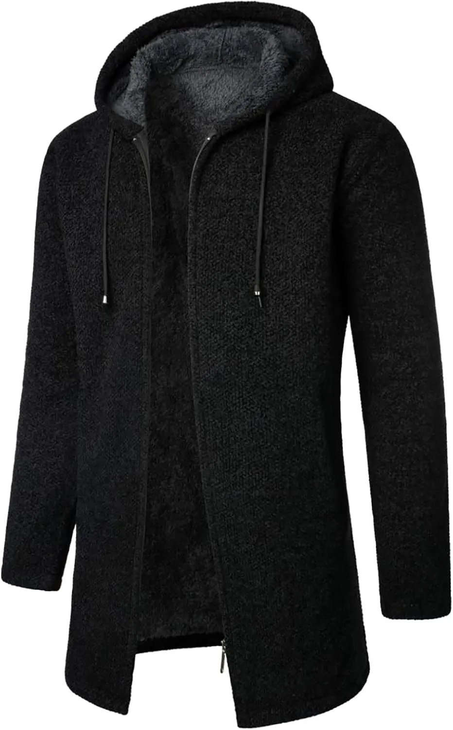 Men's Wool Blend Jacket Winter Warm Sherpa Lined Thicked Overcoats Casual Slim Medium Long Plush Fleece Hooded Coats