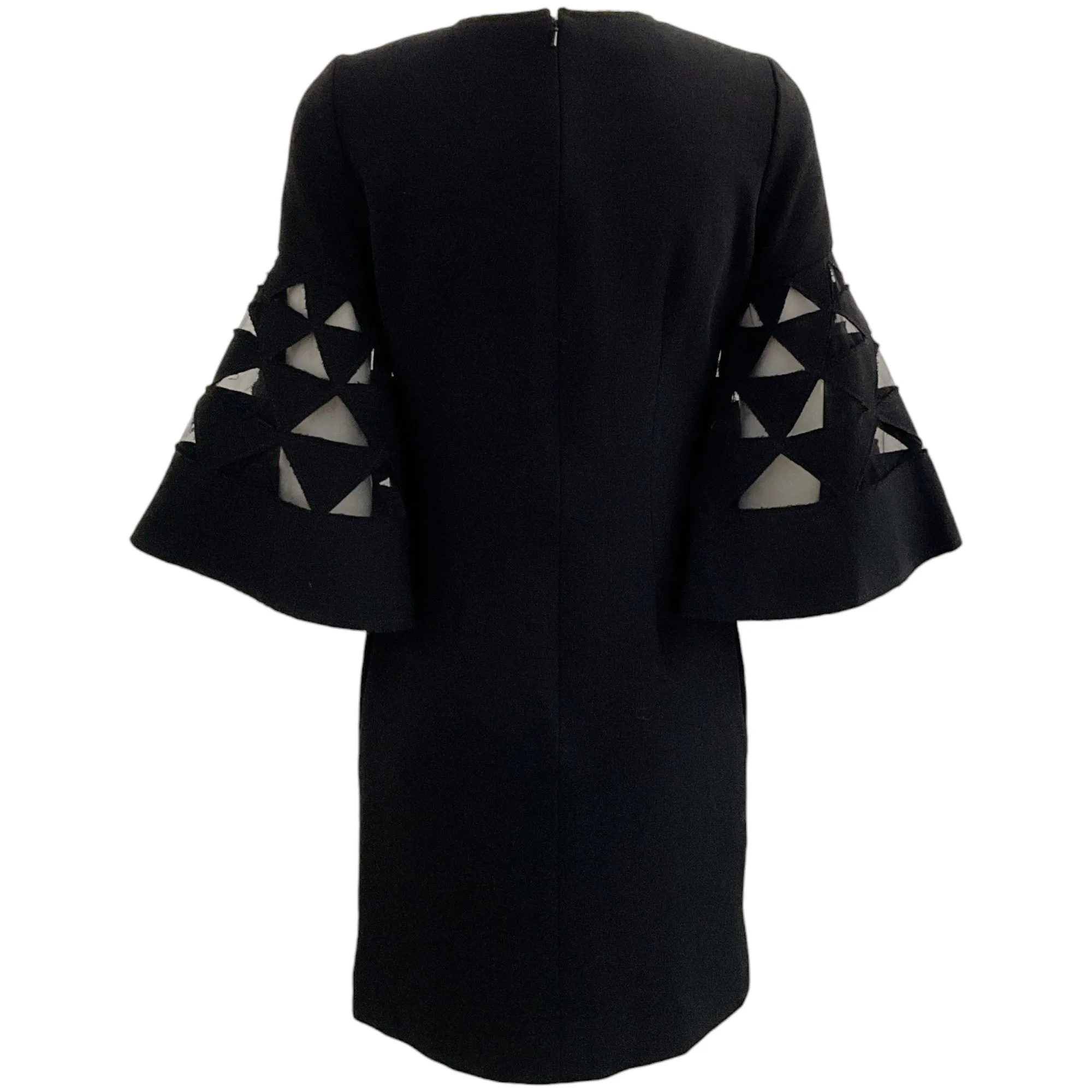 Oscar de la Renta Black Wool Dress with Cut Out Bell Sleeves