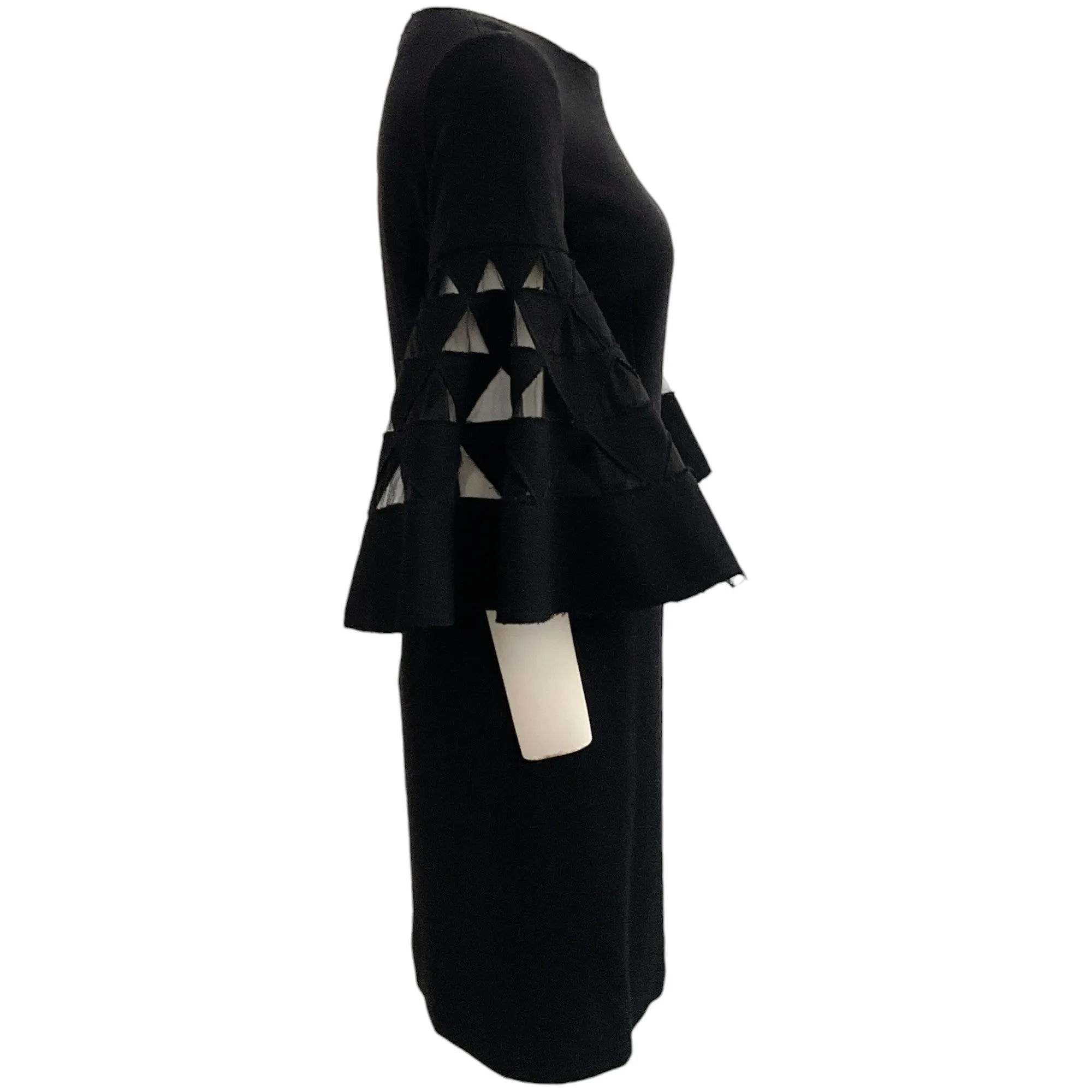 Oscar de la Renta Black Wool Dress with Cut Out Bell Sleeves