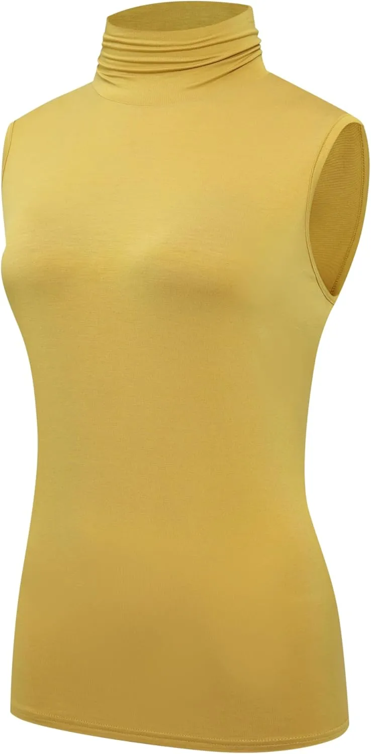 OThread & Co. Women's Sleeveless Turtleneck T-Shirt Basic Stretch Layer Comfy High Neck Tank Top