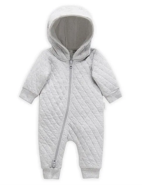 Purebaby Organic Quilted Growsuit - Pale Grey Melange