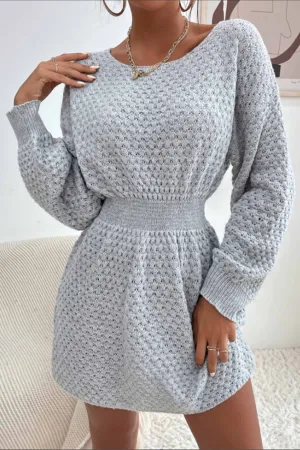 U Neck Cinched Waist Knitted Mini Dress