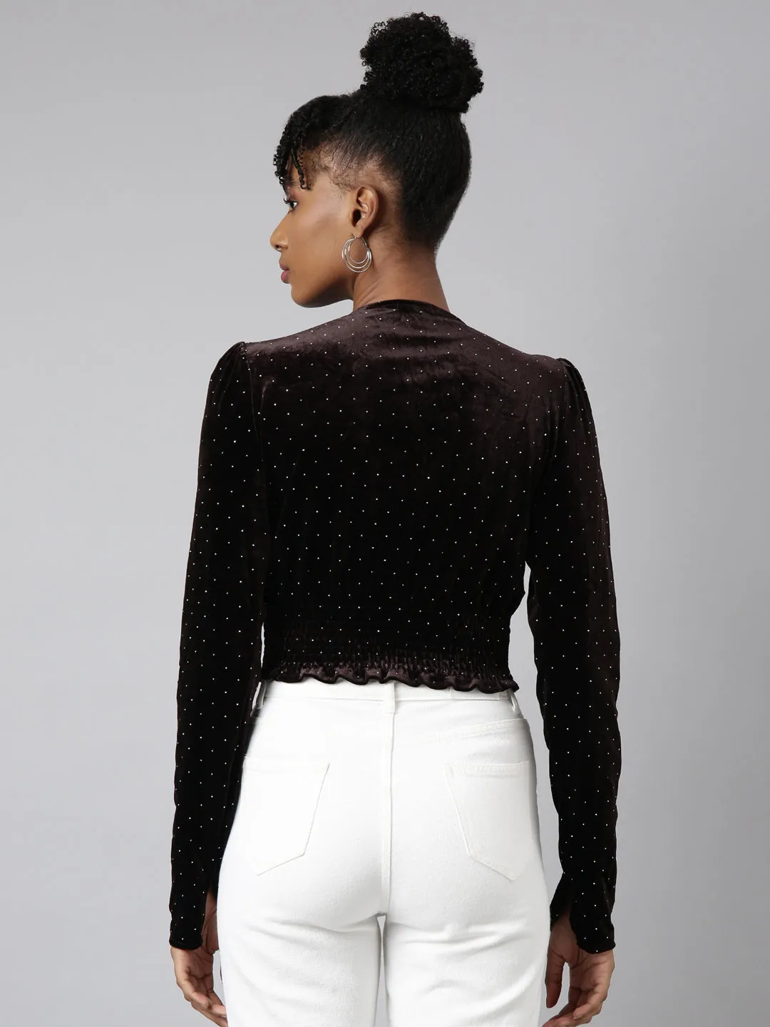 Women Brown Solid Empire Crop Top