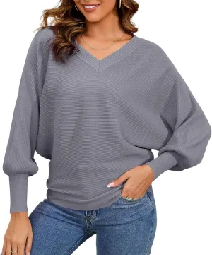 Women's Oversized V Neck Fuzzy Sweaters 2025 Casual Loose Long Sleeve Chunky Knit Pullover Jumper Tops
